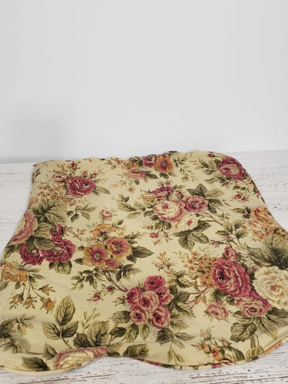 Floral Zippered Pillow Cover 22 X 20 Roses Beige Green Burgungy Tapestry Weight